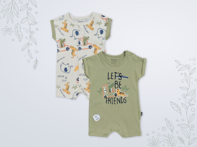 Wholesale Baby Boy 2-Piece Rompers 3-18M Miniworld 1003-18245 Oil Green
