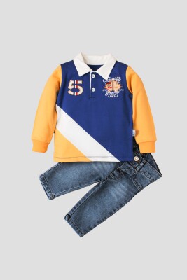 Wholesale Baby Boys 2-Piece Long Sleeve T-shirt and Denim Pants 9-24M Kidexs 1026-35030 Saxe