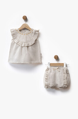 Wholesale Baby Girl 2 Pcs Linen Fabric Blouse and Shorts Set 6-36M Bebbemini 2065-BM-2398 - 1