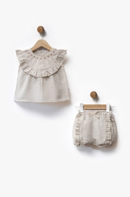 Wholesale Baby Girl 2 Pcs Linen Fabric Blouse and Shorts Set 6-36M Bebbemini 2065-BM-2398 - 3