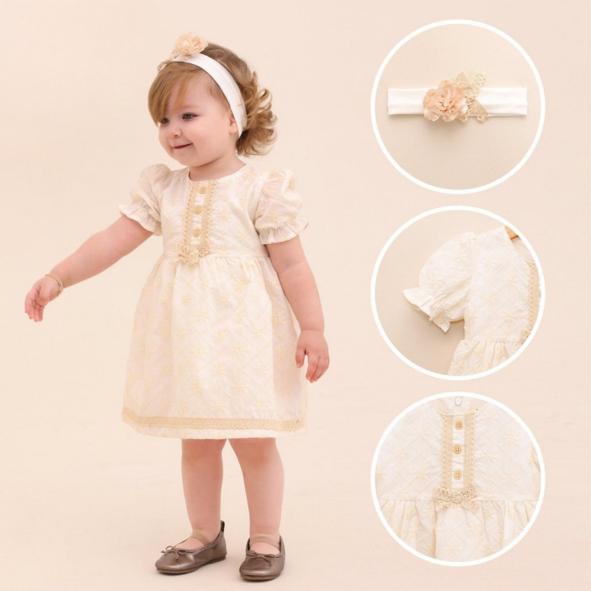 Wholesale Baby Girls Dress with Headband 9-24M Lilax 1049-6709 - 1