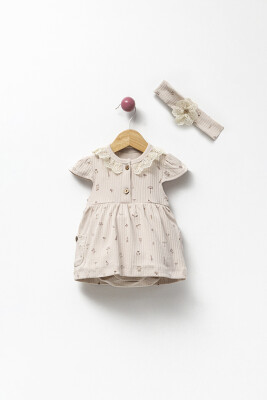 Wholesale Baby Girls Headband Dress 3-12M Bubbles 2040-3014 Light Beige
