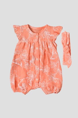 Wholesale Baby Girls Muslin Rompers with Headband 3-12M Kidexs 1026-60136 - 2