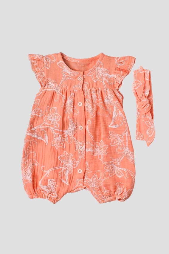 Wholesale Baby Girls Muslin Rompers with Headband 3-12M Kidexs 1026-60136 - 2