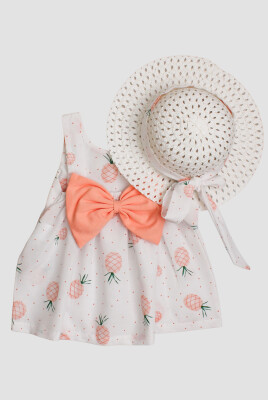 Wholesale Baby Girls Patterned Dress with Hat 6-24M Kidexs 1026-60184 Salmon Color 