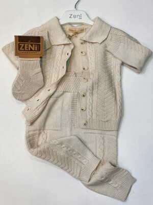 Wholesale Baby Unisex 2-Pieces Sweatshirt and Pants Set 0-18M Zeni 2049-3026 Stone