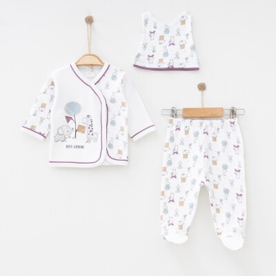 Wholesale Baby Unisex 3-Pieces Newborn Set 0-3M Gümüş Baby 2043-0018 Lilac