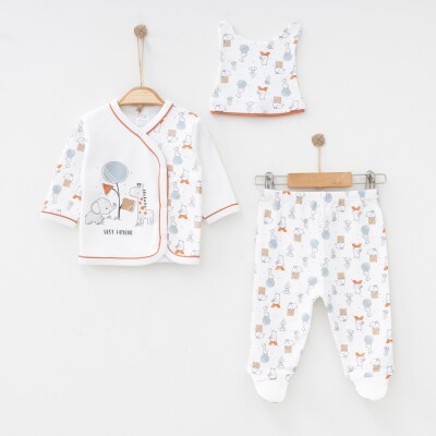 Wholesale Baby Unisex 3-Pieces Newborn Set 0-3M Gümüş Baby 2043-0018 Tile Red 