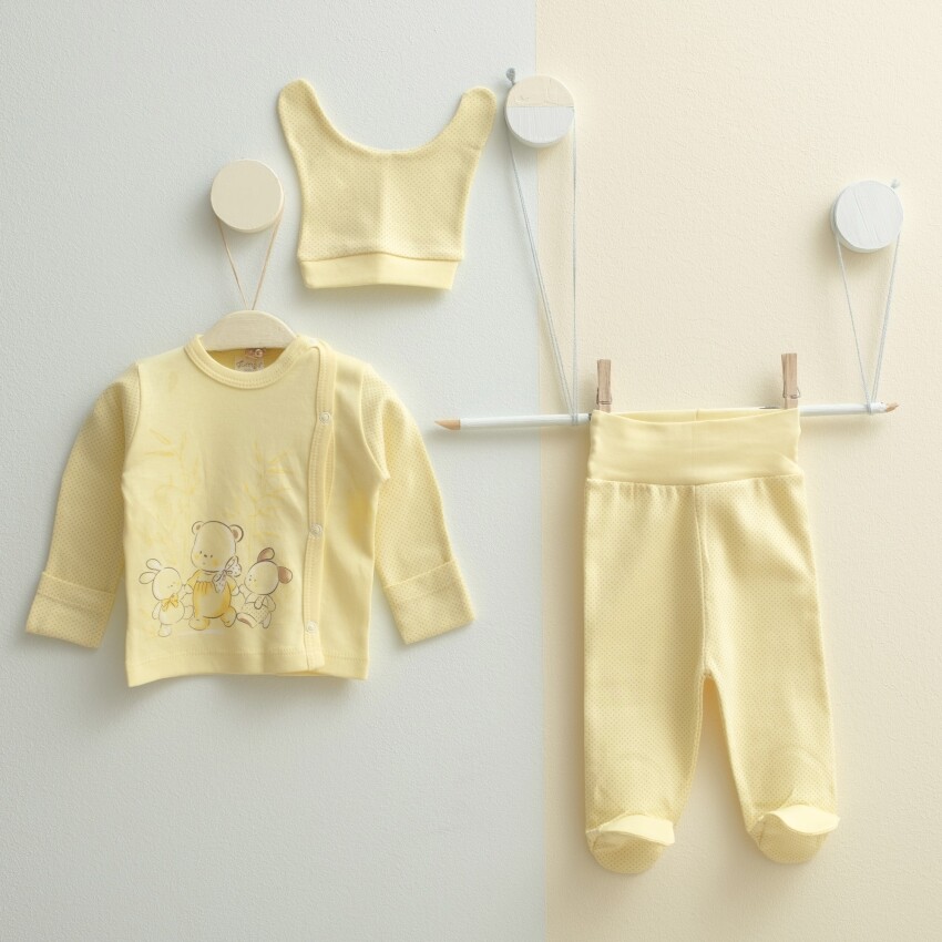 Wholesale Baby Unisex 3-Pieces Newborn Set 0-3M Gümüş Baby 2043-0021 - 2