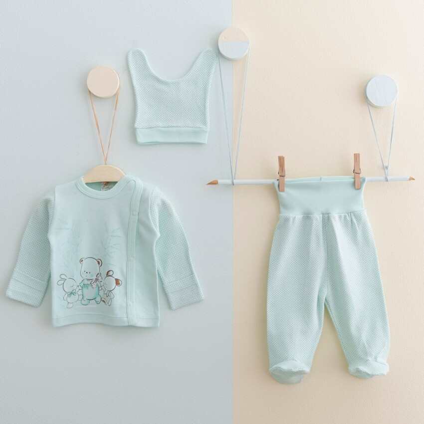 Wholesale Baby Unisex 3-Pieces Newborn Set 0-3M Gümüş Baby 2043-0021 - 3
