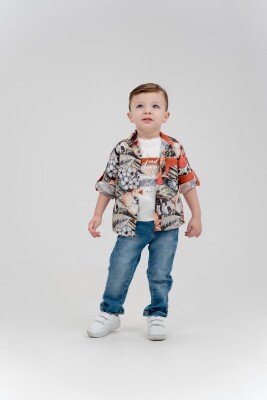 Wholesale Boy 3 Pieces Shirt Trousers T-shirt Set Suit 1-4Y Cool Exclusive 2036-22610 Tile Red 