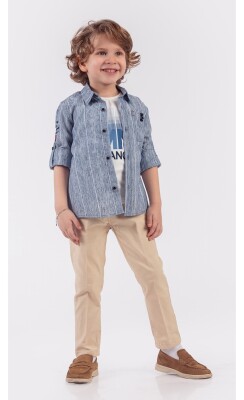 Wholesale Boys 3-Piece Shirt Pants and T-Shirt Set 1-4Y Lemon 1015-9859 - 1