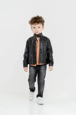 Wholesale Boys 3-Pieces Jacket, Shirt and Pants Set 5-8Y Cool Exclusive 2036-26089 Black