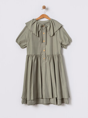Wholesale Girl Short Sleeve Dress 5-8 Years Old Pafim 2041-2025Y1043 Khaki