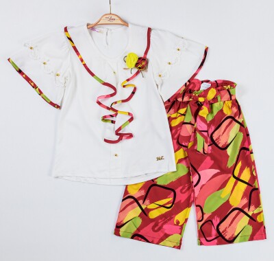 Wholesale Girls 2-Piece Blouse and Pants Set 2-6Y Miss Lore 1055-5127 Claret Red