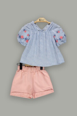 Wholesale Girls 2-Piece Blouset Set with Shorts 2-5Y Kumru Bebe 1075-3655 - Kumru Bebe