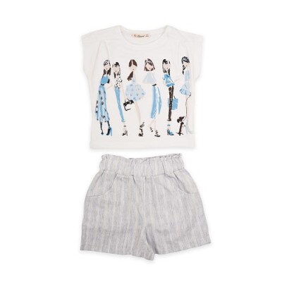 Wholesale Girls 2-Piece T-shirt and Shorts Set 3-6Y Büşra Bebe 1016-23189 Blue