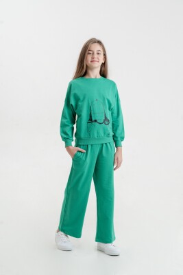 Wholesale Girls 2-Piece Tracksuit Set 7-10Y Matmazel 2021-8014 Green