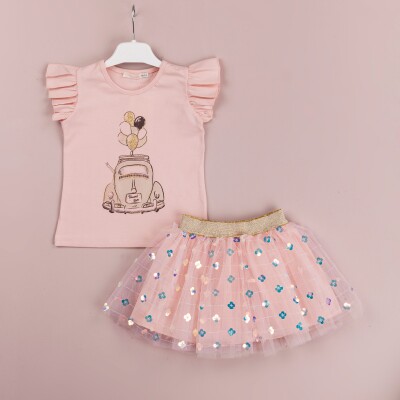 Wholesale Girls 2-Piece Tulle Skirt and Printed T-Shirt Set 1-4Y BabyRose 1002-4143 - 1