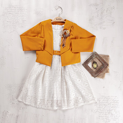 Wholesale Girls 2-Pieces Jacket and Dress Set 5-8Y Elayza 2023-2258 Mustard