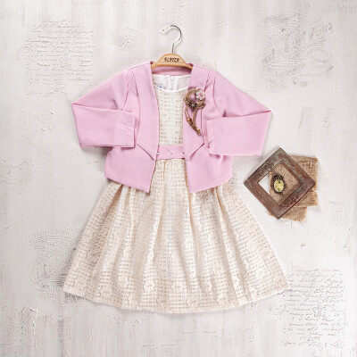 Wholesale Girls 2-Pieces Jacket and Dress Set 5-8Y Elayza 2023-2258 Blanced Almond