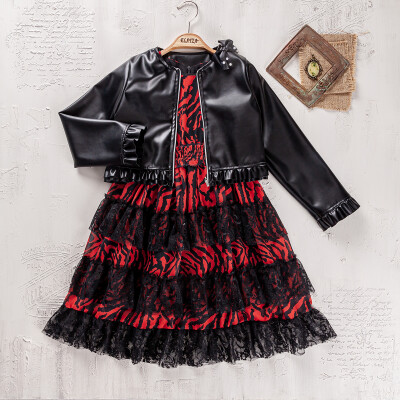 Wholesale Girls 2-Pieces Jacket and Dress Set 5-8Y Elayza 2023-2339 Red