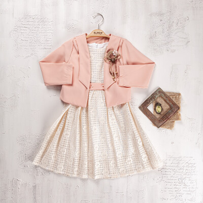 Wholesale Girls 2-Pieces Jacket and Dress Set 9-12Y Elayza 2023-2259 Salmon Color 