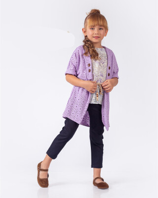 Wholesale Girls 3-Pieces Blouse, Cardigan and Pants Set 5-8Y Elayza 2023-2263 - Elayza