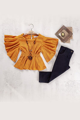 Wholesale Girls Blouse and Trouser Set 5-8Y Elayza 2023-2262 Mustard