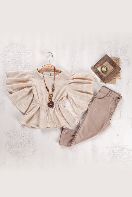 Wholesale Girls Blouse and Trouser Set 5-8Y Elayza 2023-2262 Beige