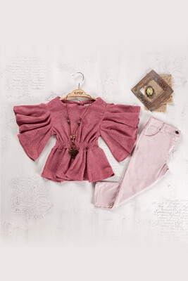 Wholesale Girls Blouse and Trouser Set 5-8Y Elayza 2023-2262 Claret Red