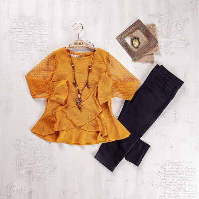 Wholesale Girls Blouse and Trouser Set 5-8Y Elayza 2023-2266 Mustard