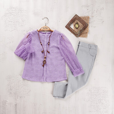 Wholesale Girls Blouse and Trouser Set 9-12Y Elayza 2023-2269 Lilac