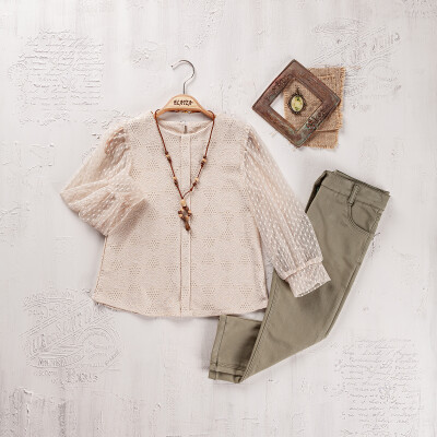 Wholesale Girls Blouse and Trouser Set 9-12Y Elayza 2023-2269 Beige