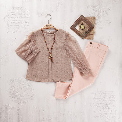 Wholesale Girls Blouse and Trouser Set 9-12Y Elayza 2023-2269 Brown3