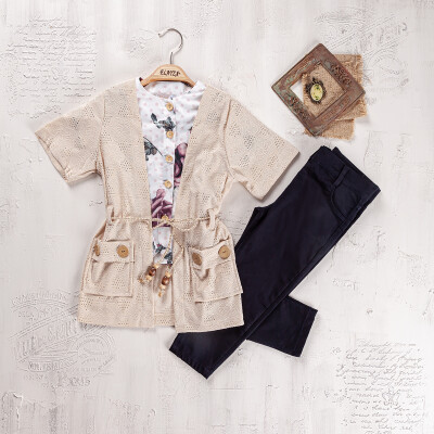 Wholesale Girls Blouse, Cardigan and Pants Set 9-12Y Elayza 2023-2253 - Elayza (1)