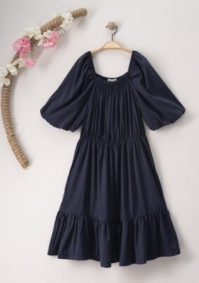 Wholesale Girls Dress 7-10Y Büşra Bebe 1016-23141 Navy 