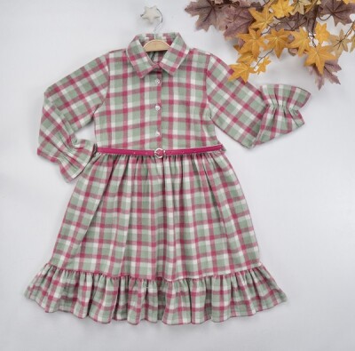 Wholesale Girls Dress with Belt and Plaid 7-10Y Busra Bebe 1016-22275 - Büşra Bebe