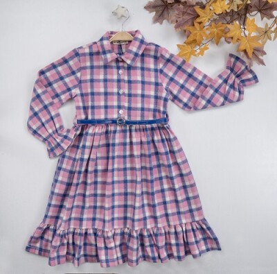 Wholesale Girls Dress with Belt and Plaid 7-10Y Busra Bebe 1016-22275 - Büşra Bebe (1)