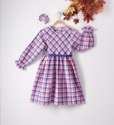 Wholesale Girls Dress with Hairpin and Plaid Patterned 9-12Y Büşra Bebe 1016-22280 - Büşra Bebe (1)