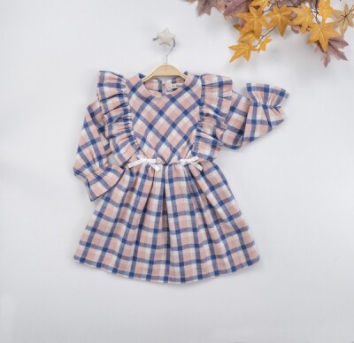 Wholesale Girls Dress with Ruffled and Plaid 3-6Y Busra Bebe 1016-22276 - Büşra Bebe