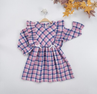 Wholesale Girls Dress with Ruffled and Plaid 3-6Y Busra Bebe 1016-22276 - Büşra Bebe (1)