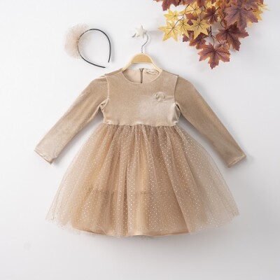 Wholesale Girls Dress with Tulle and Hairclip Büşra Bebe 1016-22273 - Büşra Bebe