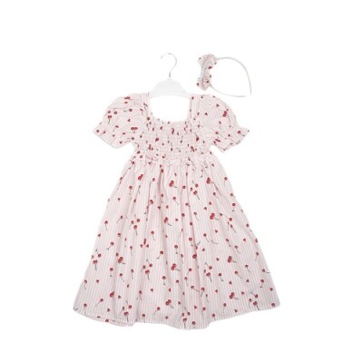 Wholesale Girls Patterned Dress 3-6Y Büşra Bebe 1016-23117 Pink