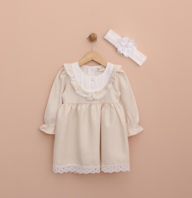 Wholesale Headband Girl Baby Dress 6-18M Lilax 1049-6537 Cream
