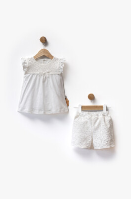 Wholesale Lace Fabric Yoke Detail T-Shirt And Shorts Two-Piece Set Bebbemini 2065-BM-2352 - 4