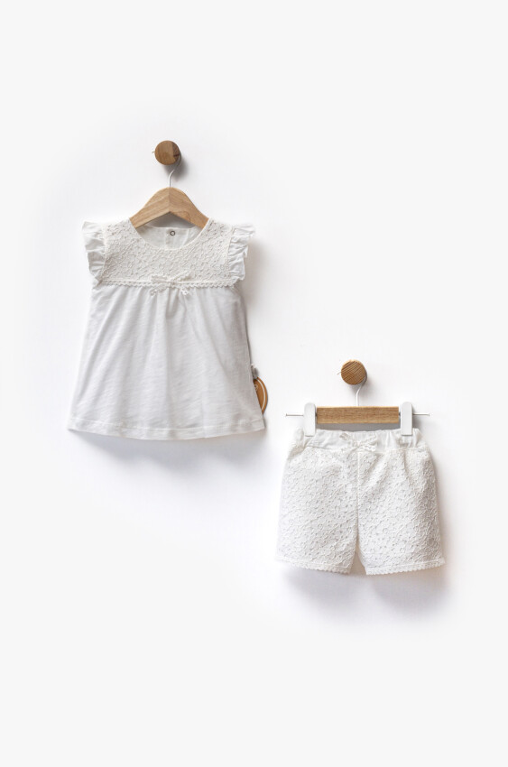 Wholesale Lace Fabric Yoke Detail T-Shirt And Shorts Two-Piece Set Bebbemini 2065-BM-2352 - 4