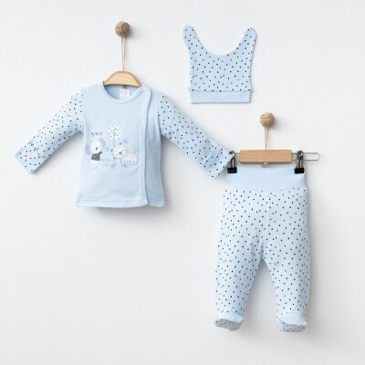 Wholesale Unisex Baby 3-Piece Newborn Set 0-3M Gümüş Baby 2043-0036 Blue